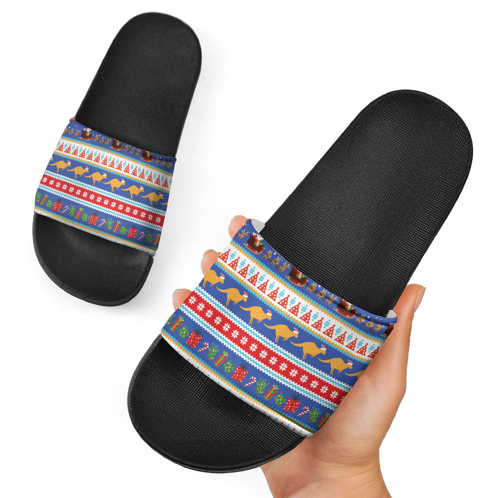 Australia Christmas Slide Sandals Xmas Beach Vibes Navy