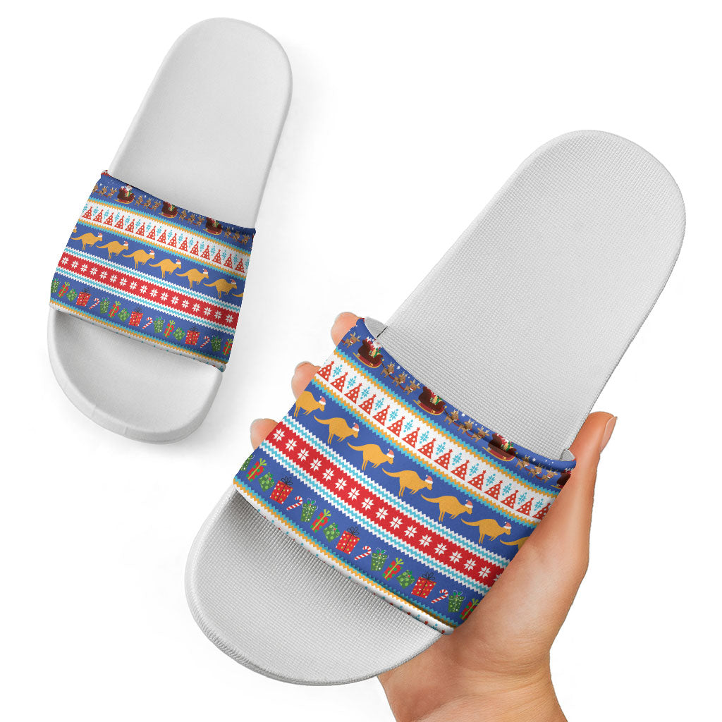 Australia Christmas Slide Sandals Xmas Beach Vibes Navy