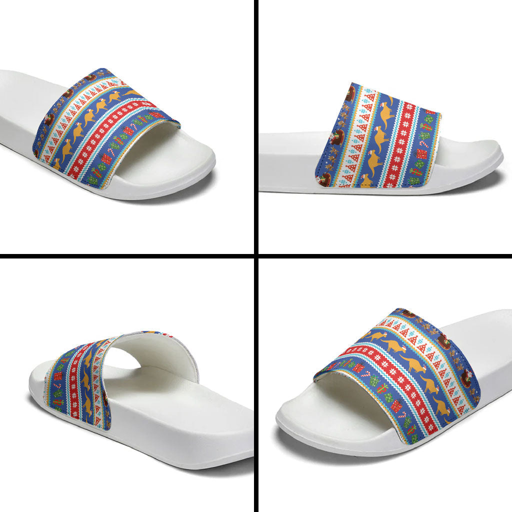 Australia Christmas Slide Sandals Xmas Beach Vibes Navy