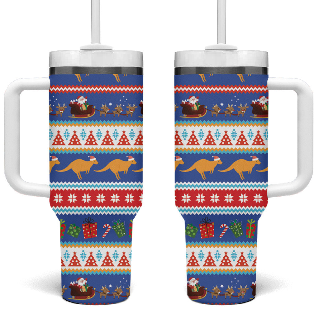 Australia Christmas Tumbler With Handle Xmas Beach Vibes Navy