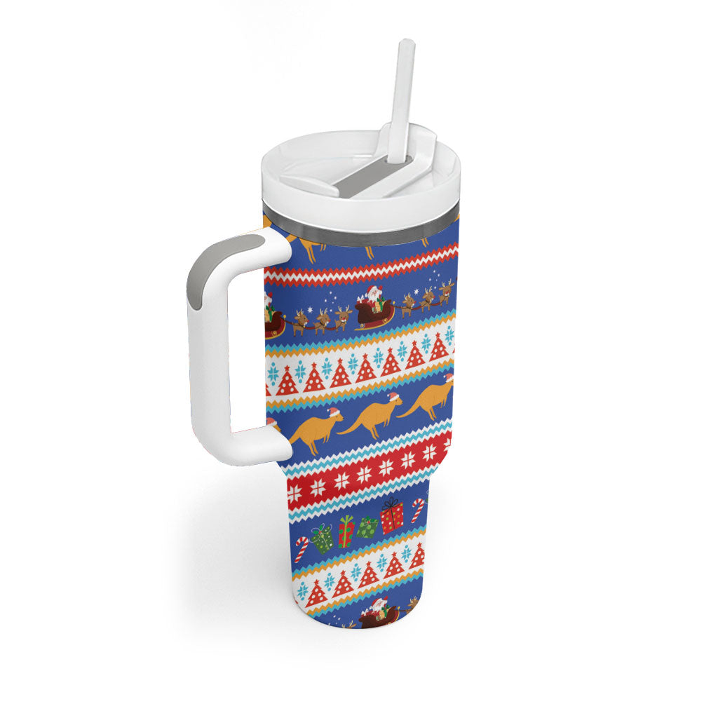 Australia Christmas Tumbler With Handle Xmas Beach Vibes Navy
