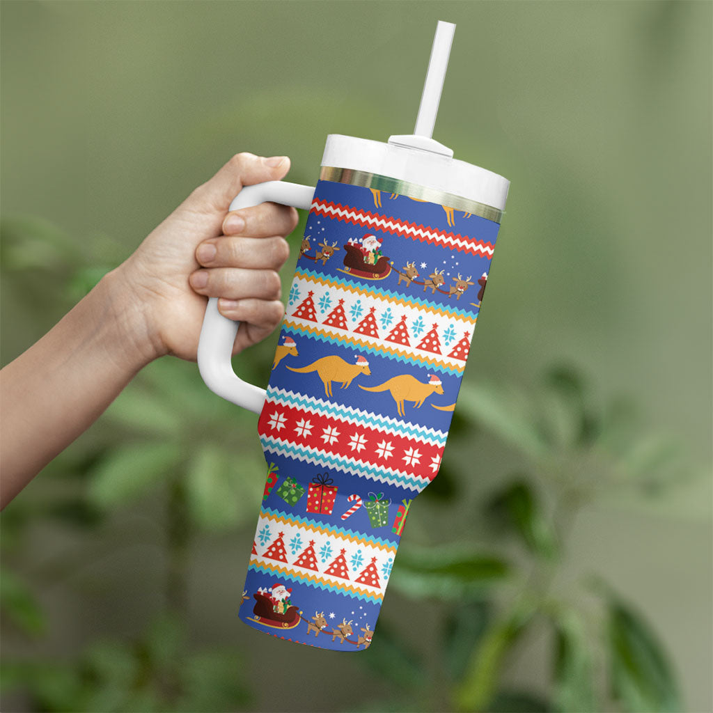 Australia Christmas Tumbler With Handle Xmas Beach Vibes Navy