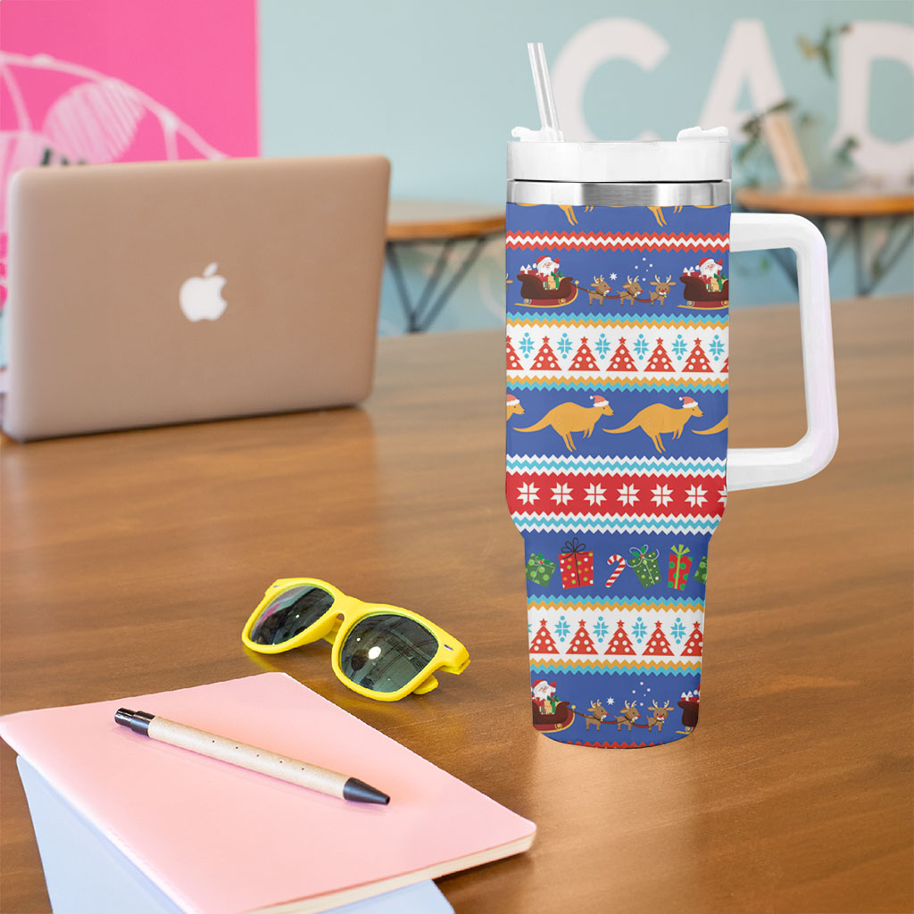 Australia Christmas Tumbler With Handle Xmas Beach Vibes Navy