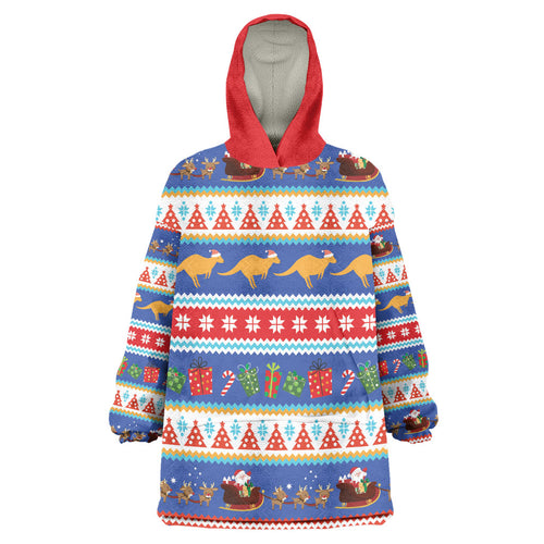 Australia Christmas Wearable Blanket Hoodie Xmas Beach Vibes Navy