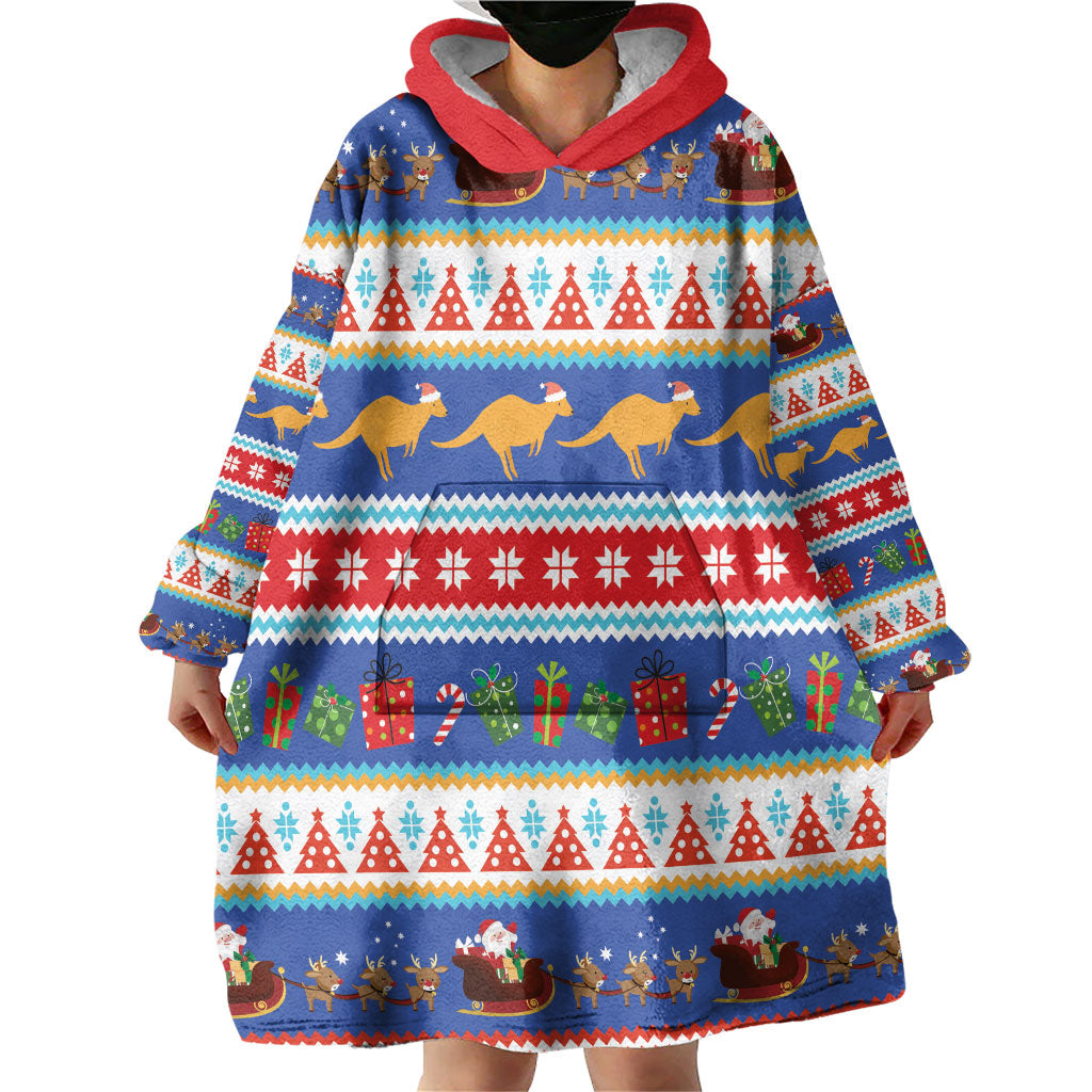 Australia Christmas Wearable Blanket Hoodie Xmas Beach Vibes Navy