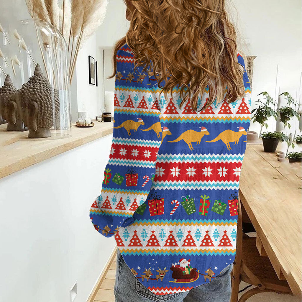 Australia Christmas Women Casual Shirt Xmas Beach Vibes Navy