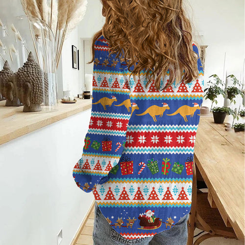 Australia Christmas Women Casual Shirt Xmas Beach Vibes Navy