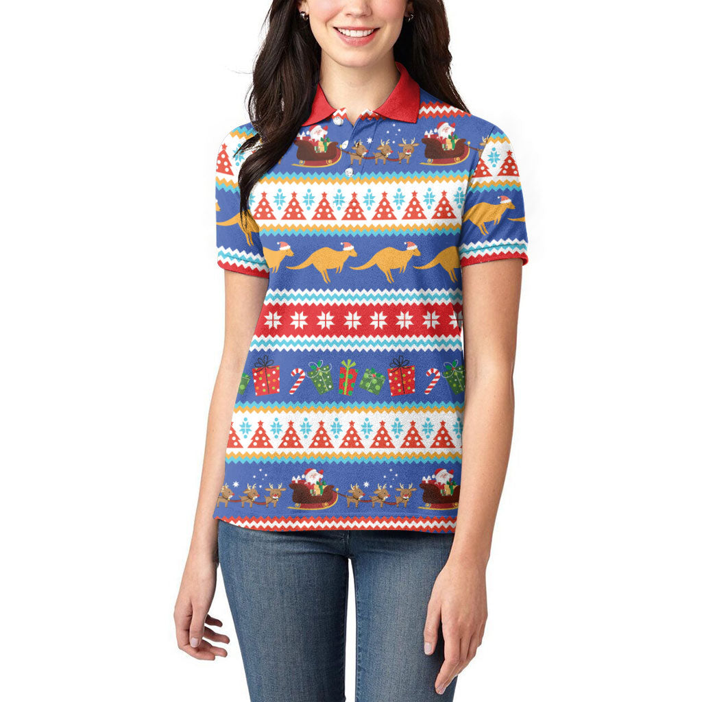 Australia Christmas Women Polo Shirt Xmas Beach Vibes Navy