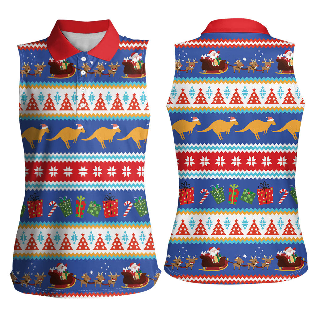 Australia Christmas Women Sleeveless Polo Shirt Xmas Beach Vibes Navy