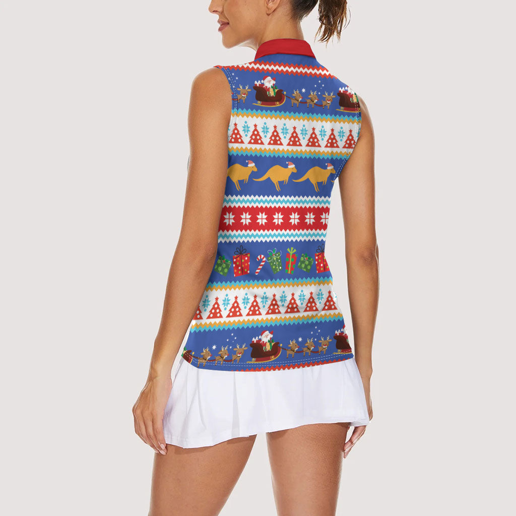 Australia Christmas Women Sleeveless Polo Shirt Xmas Beach Vibes Navy