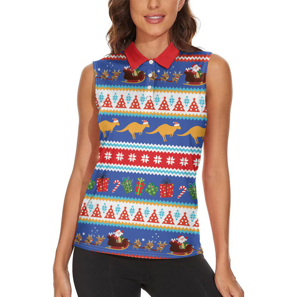 Australia Christmas Women Sleeveless Polo Shirt Xmas Beach Vibes Navy