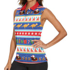 Australia Christmas Women Sleeveless Polo Shirt Xmas Beach Vibes Navy