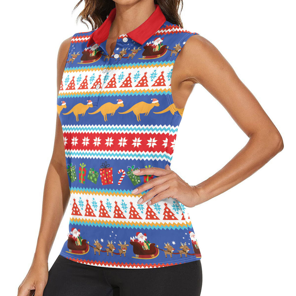 Australia Christmas Women Sleeveless Polo Shirt Xmas Beach Vibes Navy