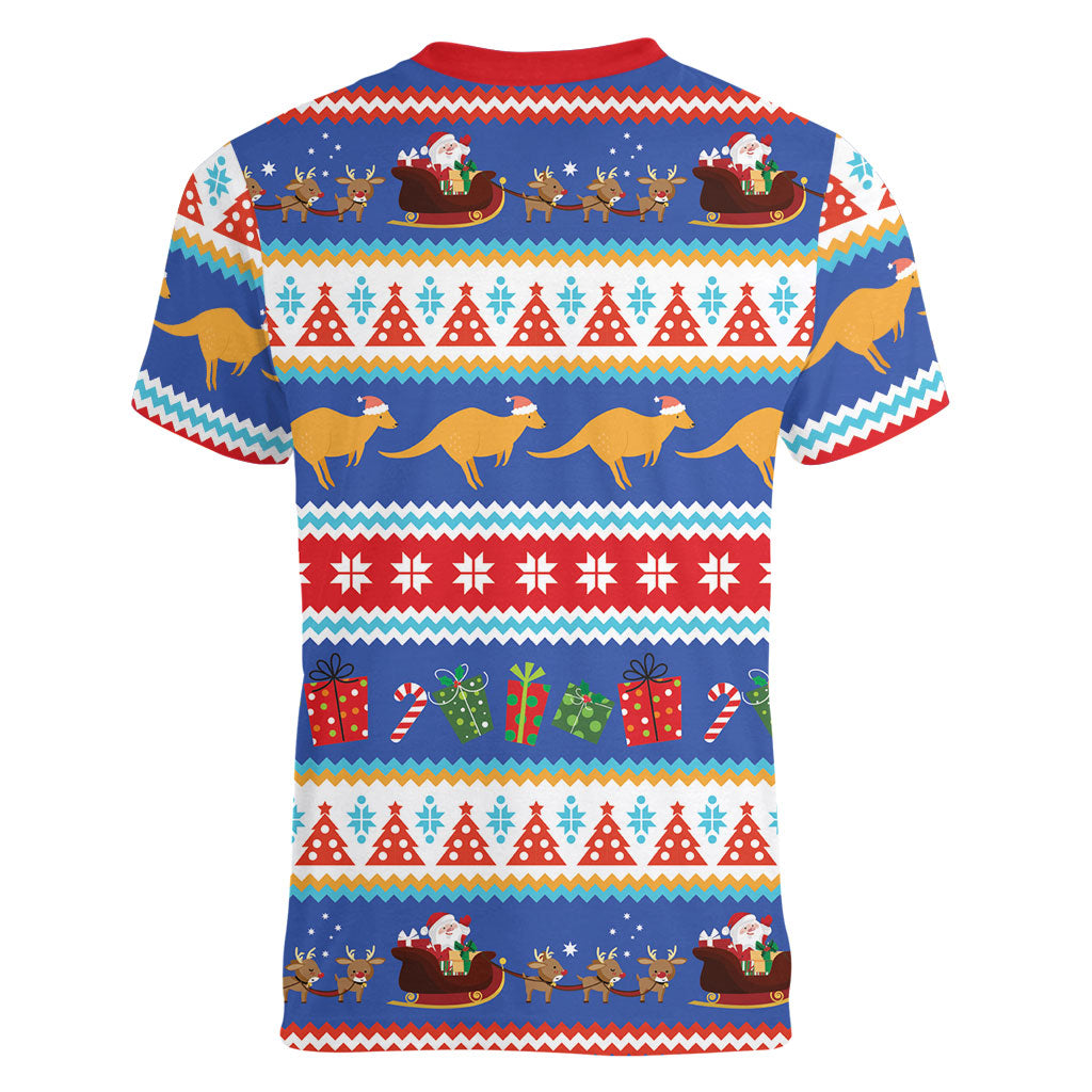 Australia Christmas Women V-Neck T-Shirt Xmas Beach Vibes Navy