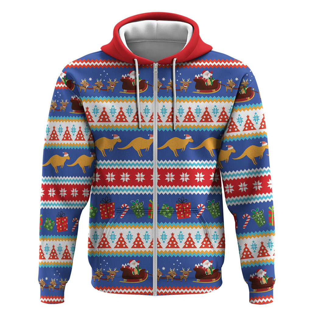 Australia Christmas Zip Hoodie Xmas Beach Vibes Navy