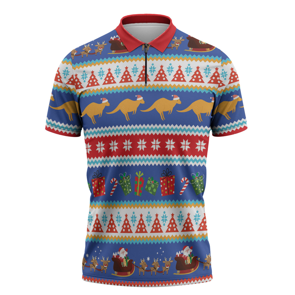 Australia Christmas Zipper Polo Shirt Xmas Beach Vibes Navy