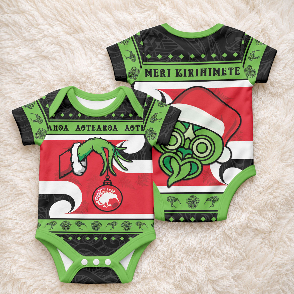 New Zealand Funny Christmas Baby Onesie Maori Tiki