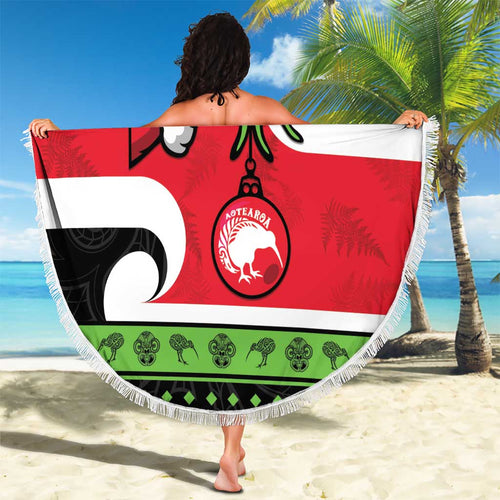 New Zealand Funny Christmas Beach Blanket Maori Tiki