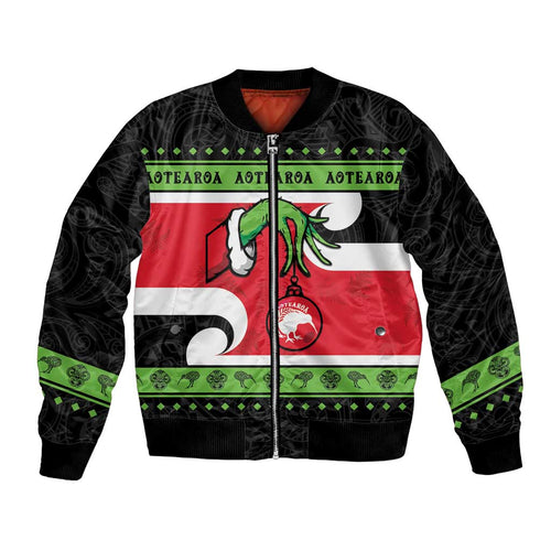 New Zealand Funny Christmas Bomber Jacket Maori Tiki
