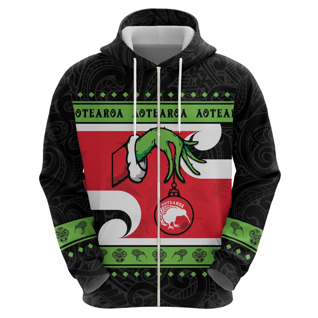 New Zealand Funny Christmas Zip Hoodie Maori Tiki