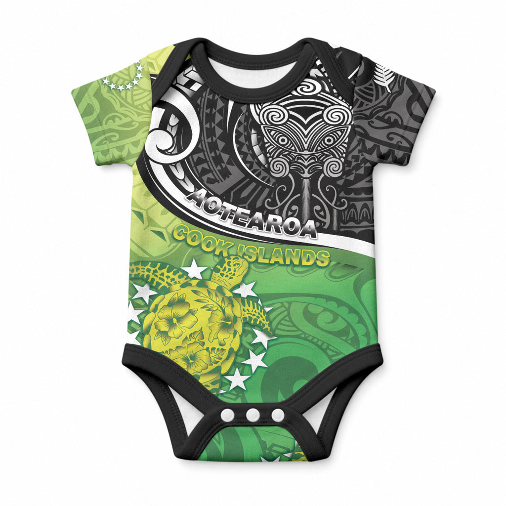 Personalised New Zealand Cook Islands Baby Onesie Maori Tiki With Circle Stars Turtle