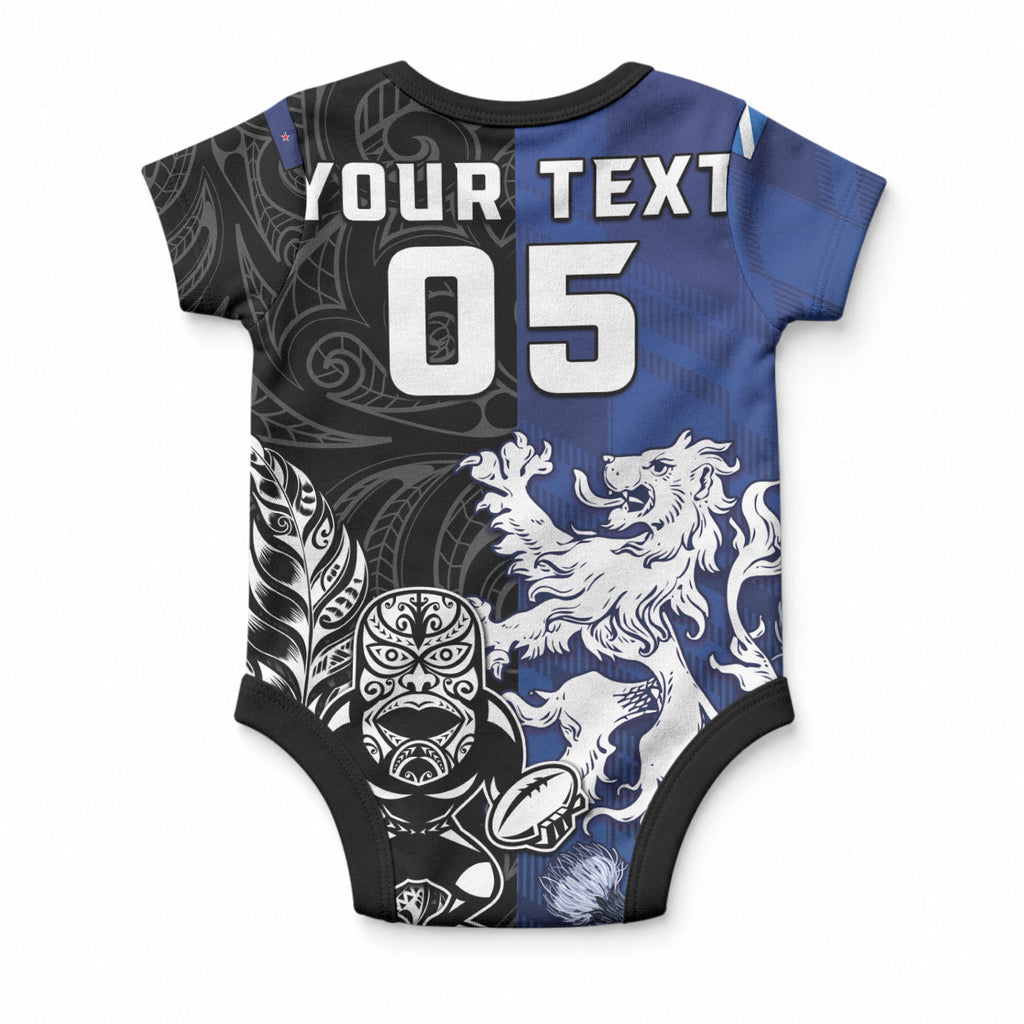 New Zealand And Scotland Rugby Custom Baby Onesie Maori Tiki With Thistle Together