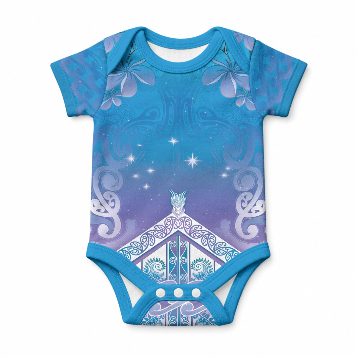 New Zealand Matariki Baby Onesie Maori Marae Cyan Galaxy