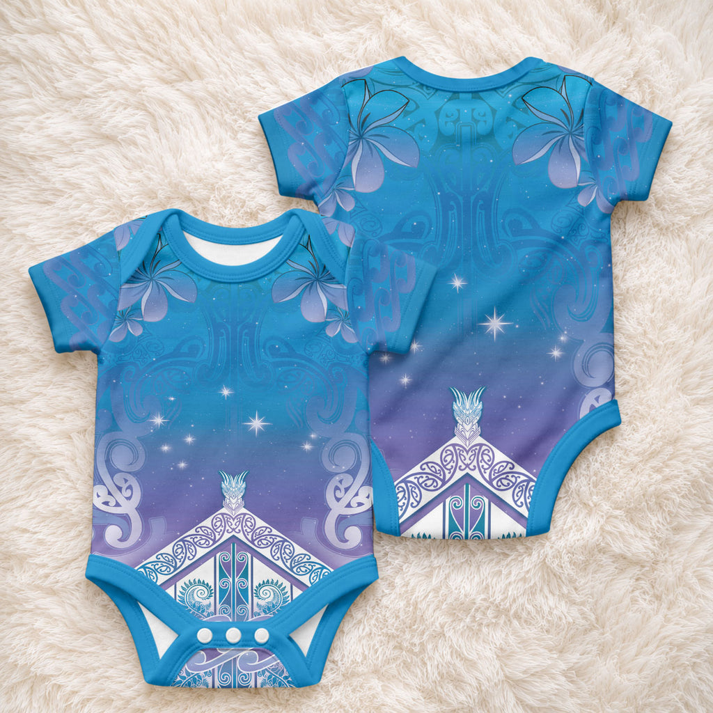 New Zealand Matariki Baby Onesie Maori Marae Cyan Galaxy