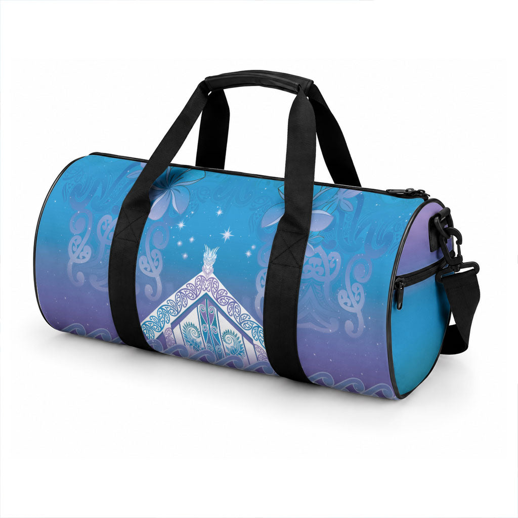 New Zealand Matariki Duffle Bag Maori Marae Cyan Galaxy