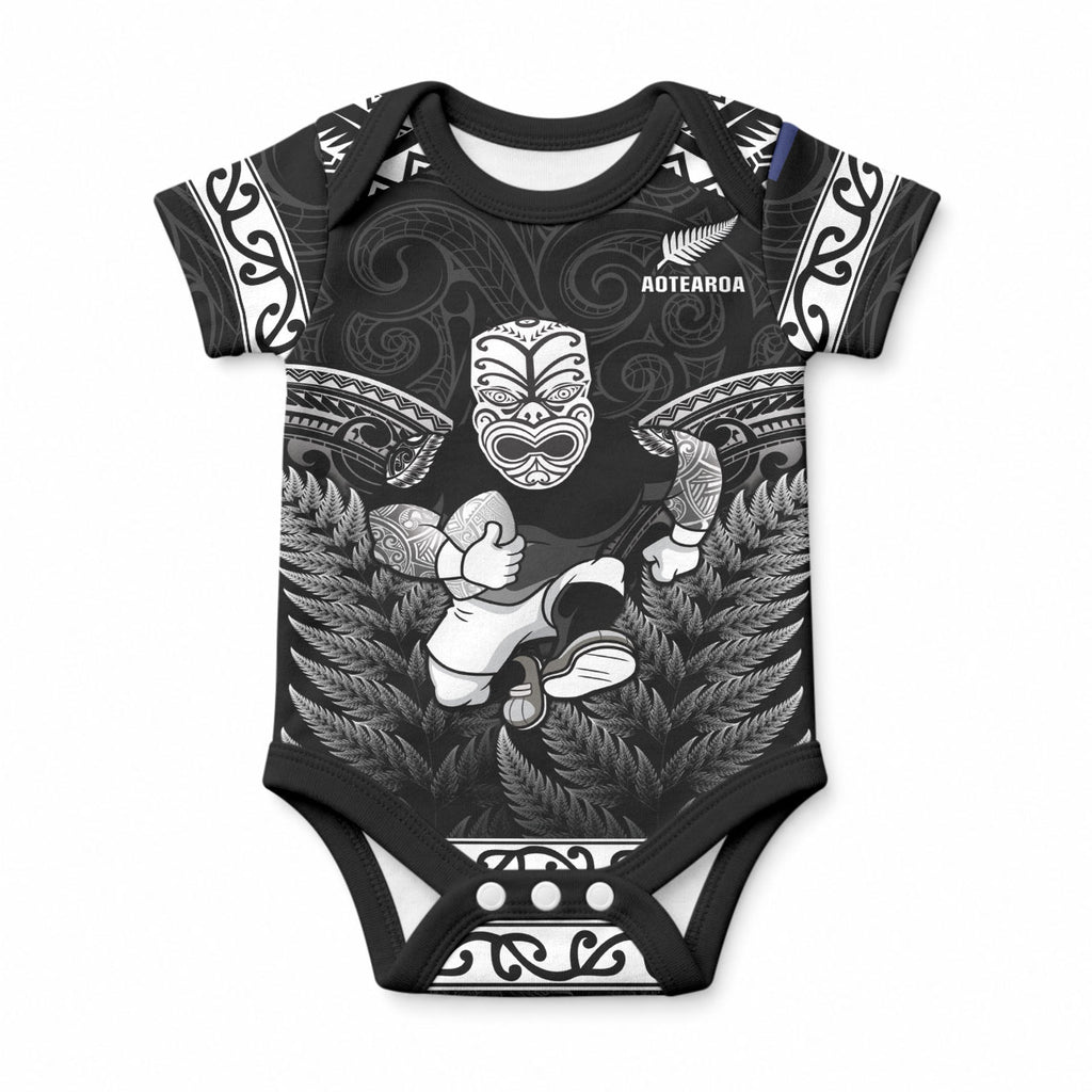 Custom New Zealand Maori Tiki Rugby Baby Onesie Go Aotearoa Maori Pattern