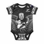 Custom New Zealand Maori Tiki Rugby Baby Onesie Go Aotearoa Maori Pattern