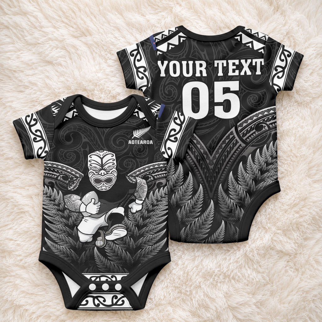 Custom New Zealand Maori Tiki Rugby Baby Onesie Go Aotearoa Maori Pattern