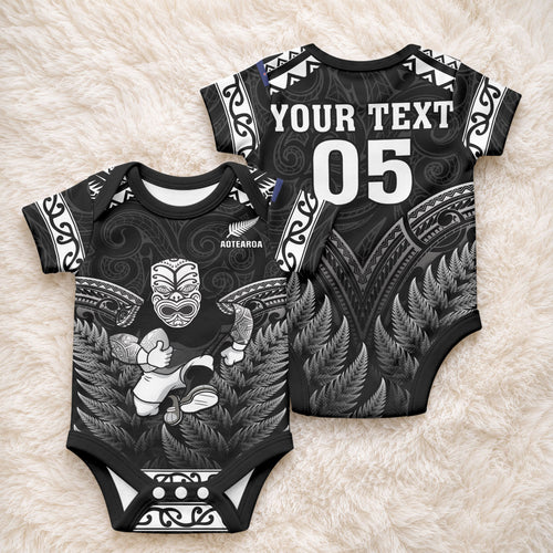 Custom New Zealand Maori Tiki Rugby Baby Onesie Go Aotearoa Maori Pattern