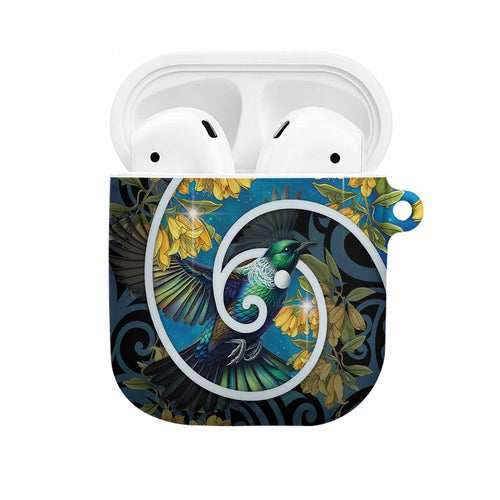 New Zealand Tui Bird AirPods Case Maori Koru With Kowhai Flowers