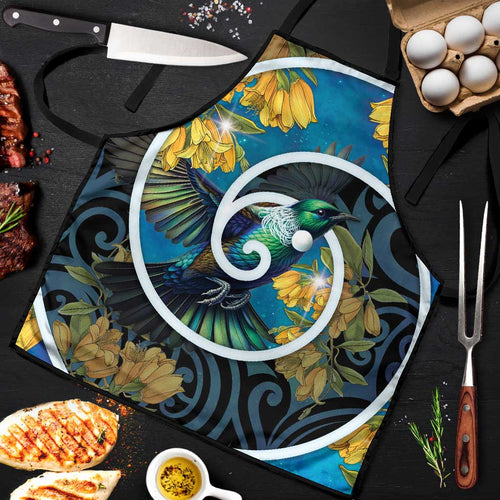 New Zealand Tui Bird Apron Maori Koru With Kowhai Flowers