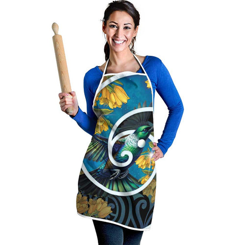 New Zealand Tui Bird Apron Maori Koru With Kowhai Flowers