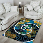 New Zealand Tui Bird Area Rug Maori Koru With Kowhai Flowers