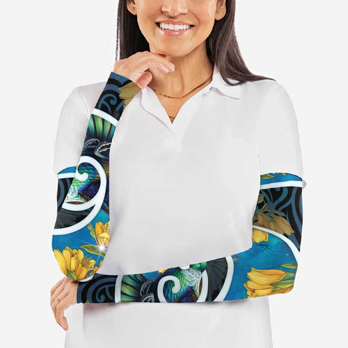 New Zealand Tui Bird Arm Sleeves Maori Koru With Kowhai Flowers