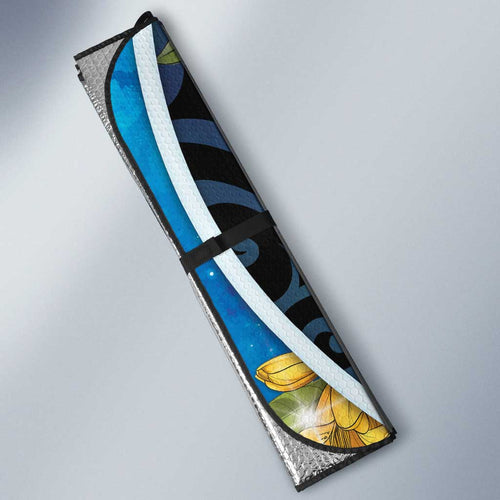 New Zealand Tui Bird Auto Sun Shade Maori Koru With Kowhai Flowers