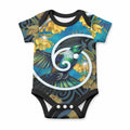 New Zealand Tui Bird Baby Onesie Maori Koru With Kowhai Flowers