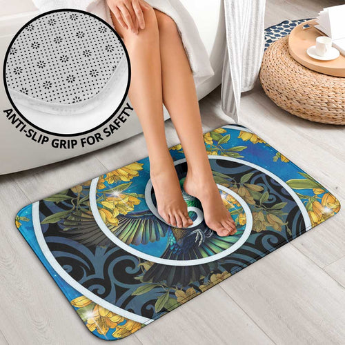 New Zealand Tui Bird Bathroom Set Maori Koru With Kowhai Flowers