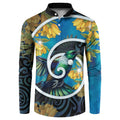 New Zealand Tui Bird Button Sweatshirt Maori Koru With Kowhai Flowers