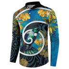 New Zealand Tui Bird Button Sweatshirt Maori Koru With Kowhai Flowers