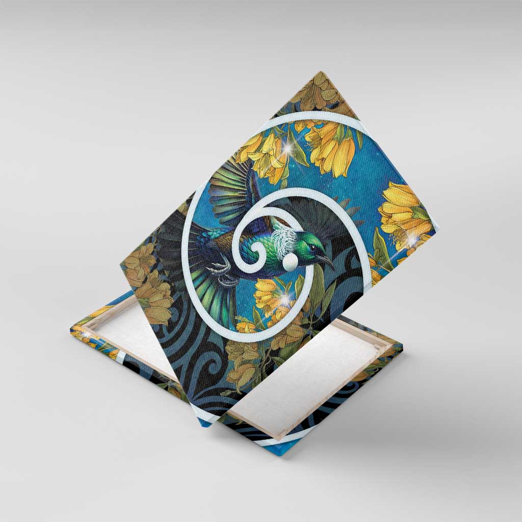 New Zealand Tui Bird Canvas Wall Art Maori Koru With Kowhai Flowers