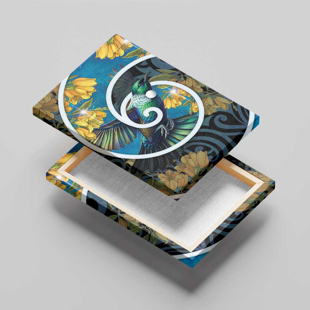 New Zealand Tui Bird Canvas Wall Art Maori Koru With Kowhai Flowers