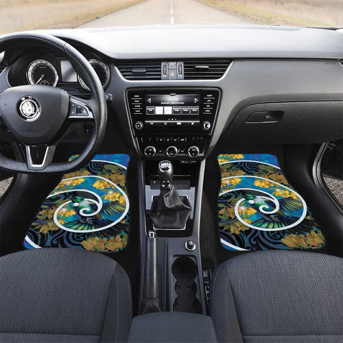 New Zealand Tui Bird Car Mats Maori Koru With Kowhai Flowers
