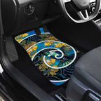 New Zealand Tui Bird Car Mats Maori Koru With Kowhai Flowers