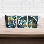 New Zealand Tui Bird Ceramic Mug Maori Koru With Kowhai Flowers