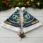 New Zealand Tui Bird Christmas Santa Hat Maori Koru With Kowhai Flowers