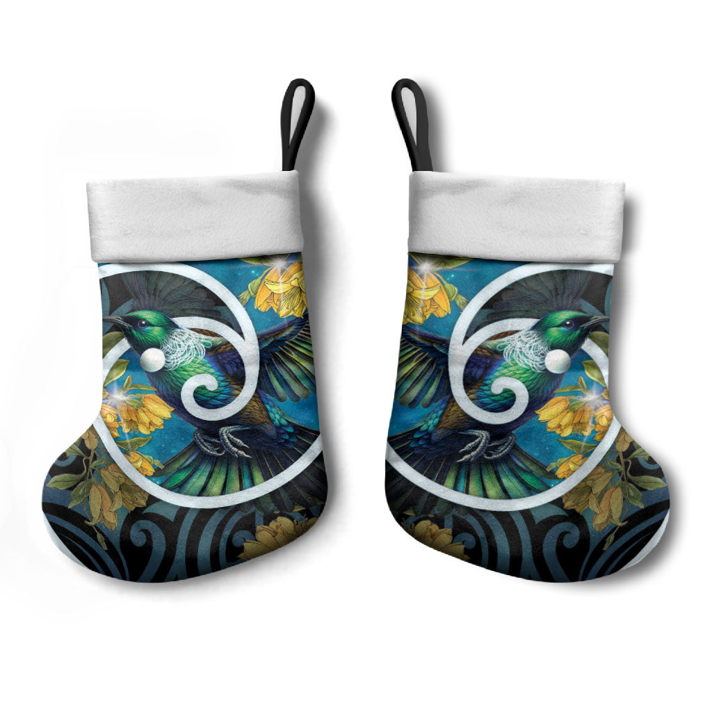 New Zealand Tui Bird Christmas Stocking Maori Koru With Kowhai Flowers